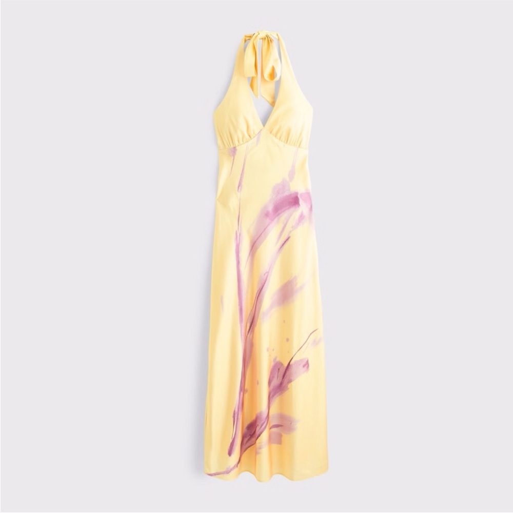 Abercrombie & Fitch Yellow Maxi Dress with Pink Brushstroke Print - Picture 5 of 14